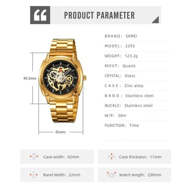 SKMEI Herr Mechanical Armbandsklocka Klocka Quartz Stålrem - Guld