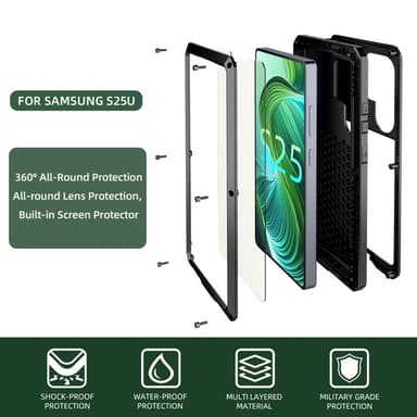 Samsung Galaxy S25 Ultra Heavy Duty Silikon + Metall Fodral Skal + Härdat Glas