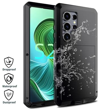 Samsung Galaxy S25 Ultra Heavy Duty Silikon + Metall Fodral Skal + Härdat Glas