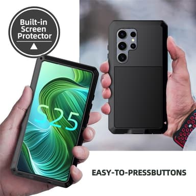 Samsung Galaxy S25 Ultra Heavy Duty Silikon + Metall Fodral Skal + Härdat Glas