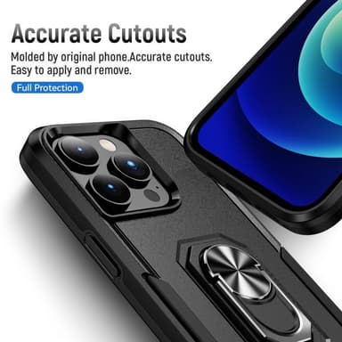 iPhone 14 Pro Hybrid skal med Finger Ring & Metall Plåt - Svart