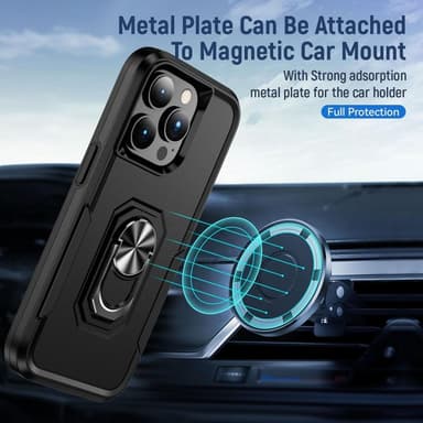iPhone 14 Pro Hybrid skal med Finger Ring & Metall Plåt - Svart