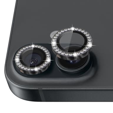 NORTHJO Kameralinsskydd med Strass för iPhone 16 / 16 Plus, Härdat Glas - Svart