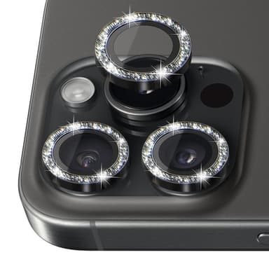 NORTHJO Kameralinsskydd med Glitter för iPhone 16 Pro / 16 Pro Max, Härdat Glas och Metall - Svart