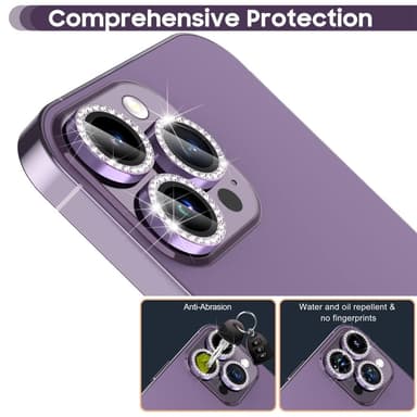 För iPhone 16 Pro 16 Pro Max Kamera Linsskydd härdat glas+metallring - Lila