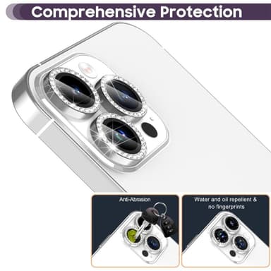 För iPhone 16 Pro 16 Pro Max Kamera Linsskydd härdat glas+metallring - Silver
