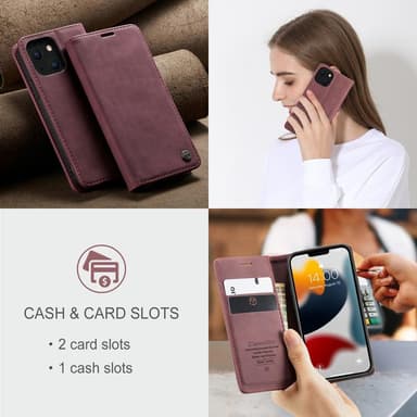 CASEME Plånboksfodral iPhone 13 - VinRöd