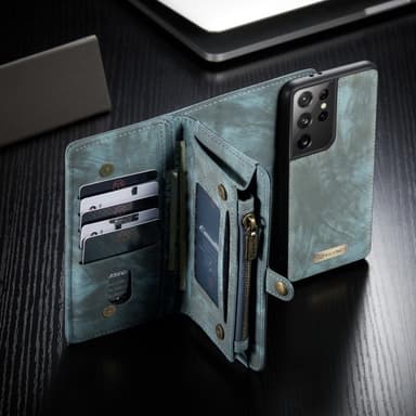 CASEME Samsung Galaxy S21 Ultra Retro läder plånboksfodral - Blå