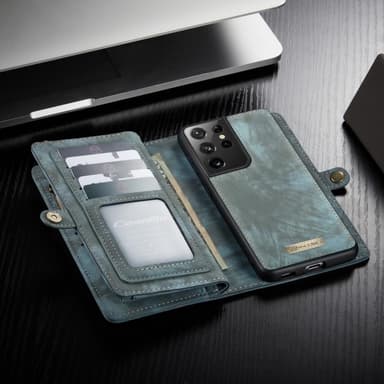 CASEME Samsung Galaxy S21 Ultra Retro läder plånboksfodral - Blå