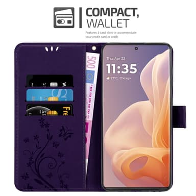 Motorola Moto G85 Plånboksfodral Skal Blommor (Violett)