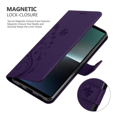 Sony Xperia 1 V Plånboksfodral Skal Blommor (Violett)