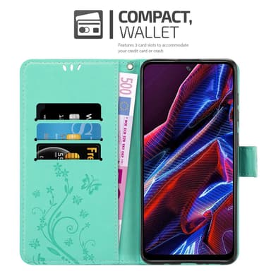 Xiaomi Poco X5 Plånboksfodral Skal Blommor (Turkos)