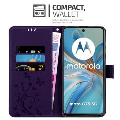 Motorola Moto G75 Plånboksfodral Skal Blommor (Violett)