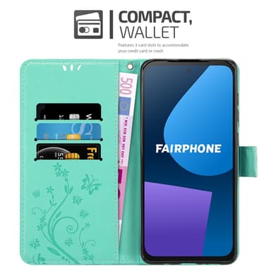 Fairphone 5 Plånboksfodral Skal Blommor (Turkos)