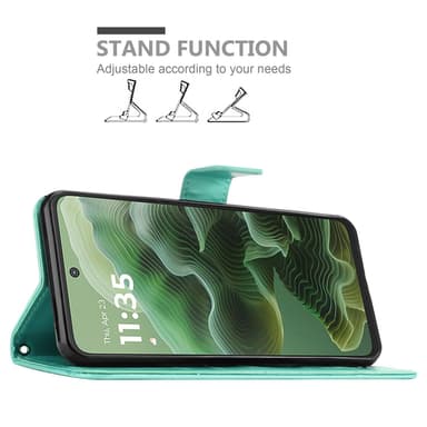 Motorola Moto G35 Plånboksfodral Skal Blommor (Turkos)