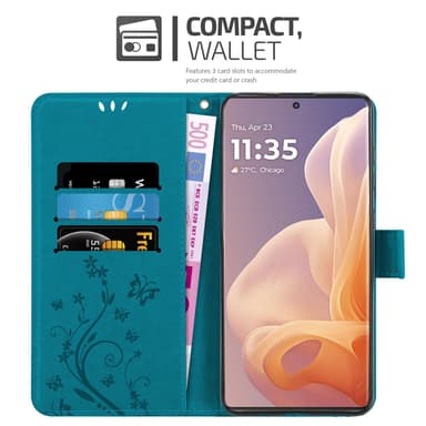 Motorola Moto G85 Plånboksfodral Skal Blommor (Blå)