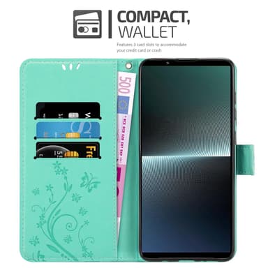 Sony Xperia 1 V Plånboksfodral Skal Blommor (Turkos)