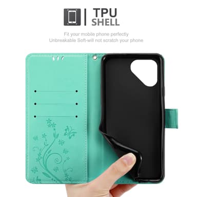 Fairphone 5 Plånboksfodral Skal Blommor (Turkos)