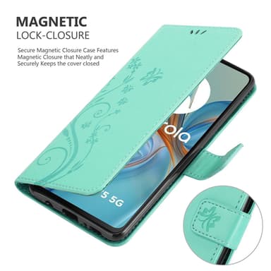 Motorola Moto G75 Plånboksfodral Skal Blommor (Turkos)