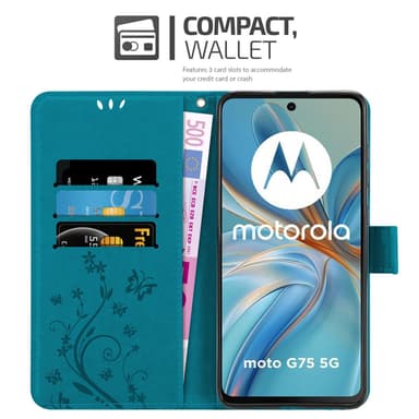 Motorola Moto G75 Plånboksfodral Skal Blommor (Blå)