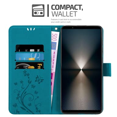 Sony Xperia 1 VI Plånboksfodral Skal Blommor (Blå)