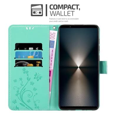 Sony Xperia 1 VI Plånboksfodral Skal Blommor (Turkos)