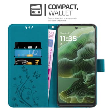Motorola Moto G35 Plånboksfodral Skal Blommor (Blå)