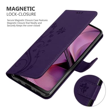 Motorola Moto G55 Plånboksfodral Skal Blommor (Violett)