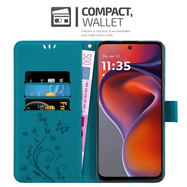 Motorola Moto G15 Plånboksfodral Skal Blommor (Blå)