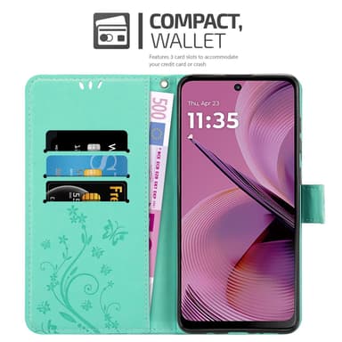 Motorola Moto G55 Plånboksfodral Skal Blommor (Turkos)
