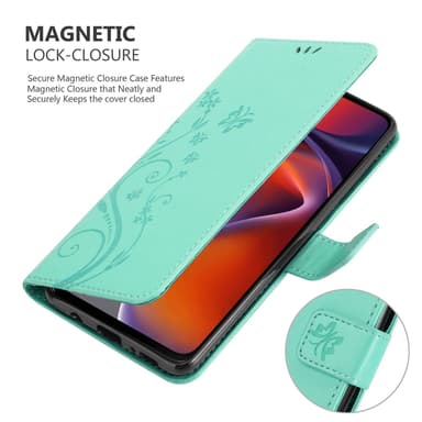 Motorola Moto G15 Plånboksfodral Skal Blommor (Turkos)