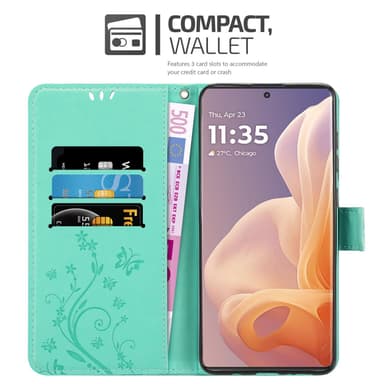 Motorola Moto G85 Plånboksfodral Skal Blommor (Turkos)