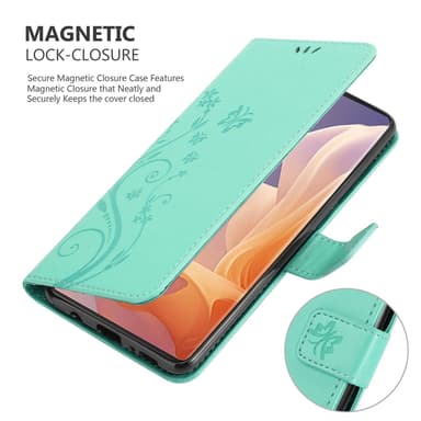Motorola Moto G85 Plånboksfodral Skal Blommor (Turkos)