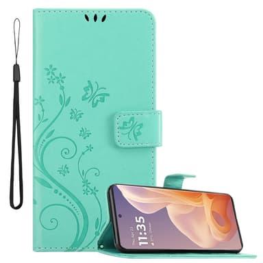 Motorola Moto G85 Plånboksfodral Skal Blommor (Turkos)