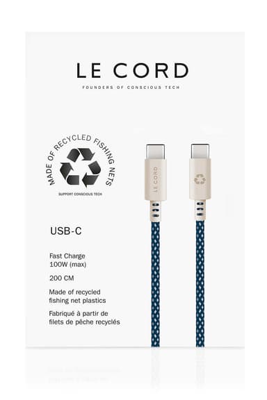 USB Sea Blue · Typ C · 100W · 2 meter · Tillverkad av återvunna fiskenät