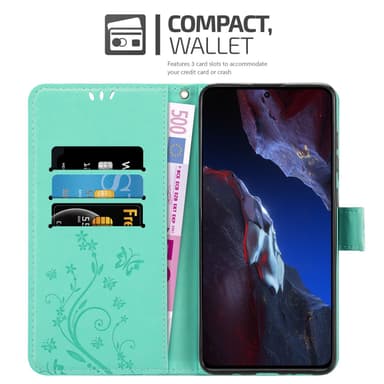 Xiaomi Poco F5 Pro Plånboksfodral Skal Blommor (Turkos)
