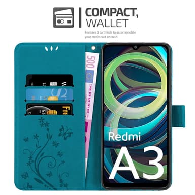 Xiaomi RedMi A3 / A3X Plånboksfodral Skal Blommor (Blå)