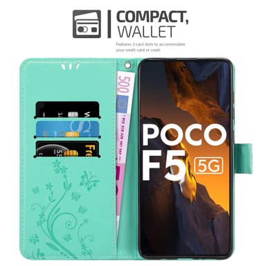 Xiaomi Poco F5 Plånboksfodral Skal Blommor (Turkos)