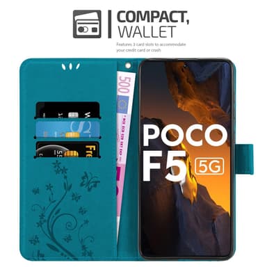 Xiaomi Poco F5 Plånboksfodral Skal Blommor (Blå)
