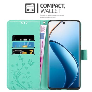 Realme 12 Pro Plånboksfodral Skal Blommor (Turkos)