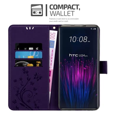 HTC U24 PRO Plånboksfodral Skal Blommor (Violett)