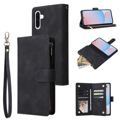 SKALO Samsung A56 5G Zipper PU-Läder Plånboksfodral - Svart