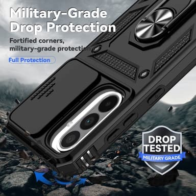 SKALO Samsung A56 5G Armor Metallring Kameraslider Skal - Svart