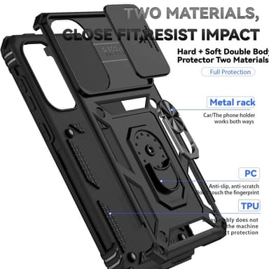 SKALO Samsung A56 5G Armor Metallring Kameraslider Skal - Svart