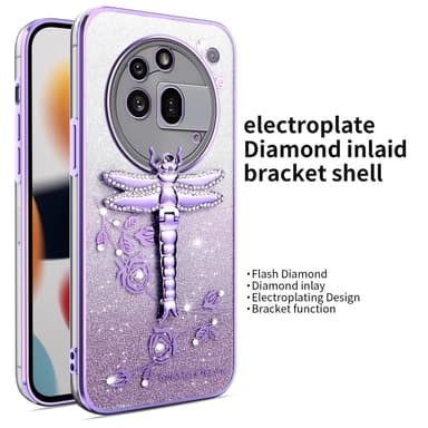 SKALO Nothing Phone (3a) Pro 5G KADEM Dragonfly Glitter Skal - Lila