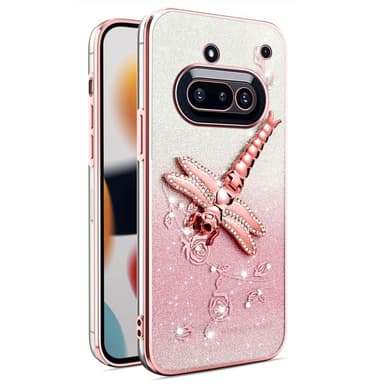 SKALO Nothing Phone (3a) 5G KADEM Dragonfly Glitter Skal - Rosa