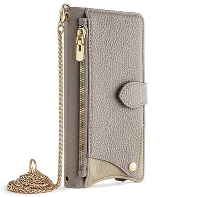 SKALO Samsung A56 5G Litchi Makeup Mirror Chain Plånboksfodral - Grå