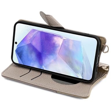 SKALO Samsung A56 5G Litchi Makeup Mirror Chain Plånboksfodral - Grå