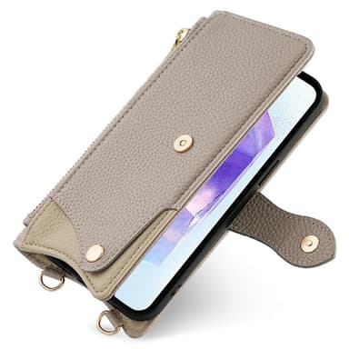 SKALO Samsung A56 5G Litchi Makeup Mirror Chain Plånboksfodral - Grå