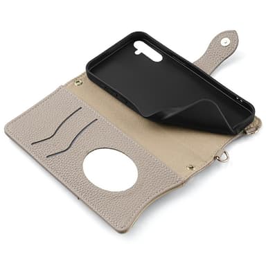 SKALO Samsung A56 5G Litchi Makeup Mirror Chain Plånboksfodral - Grå